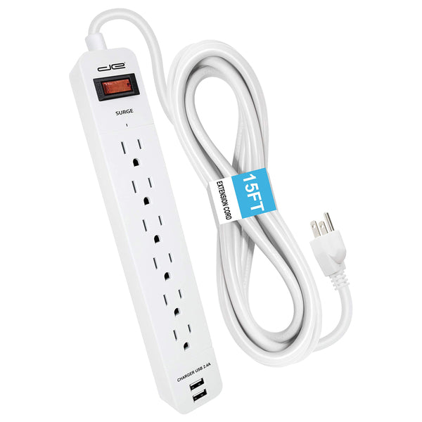 15FT 2USB SRG PT STRP WHT Main image