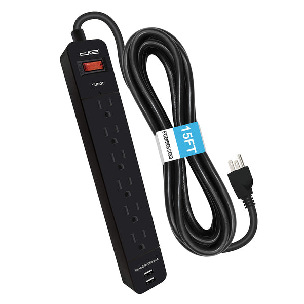 15FT 2USB SRG PT STRP BLK Main image